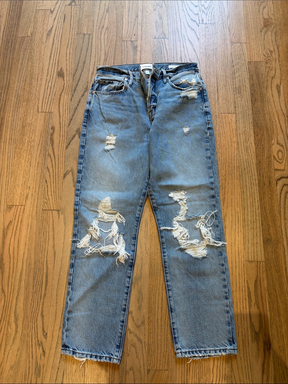 Frame Denim Relaxed Ripped Light Blue Boyfriend Jeans